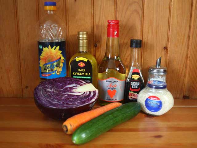 Постный овощной салат с кунжутной заправкой. Ингредиенты.