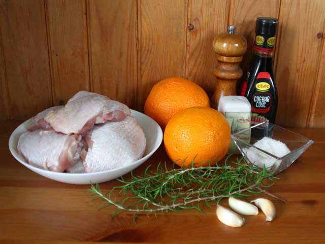 Курица запеченная в апельсиновом соусе с розмарином. Ингредиенты.